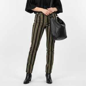 Arden B Green & Black Striped Velvet Soft Retro Flair Trouser Pants 8